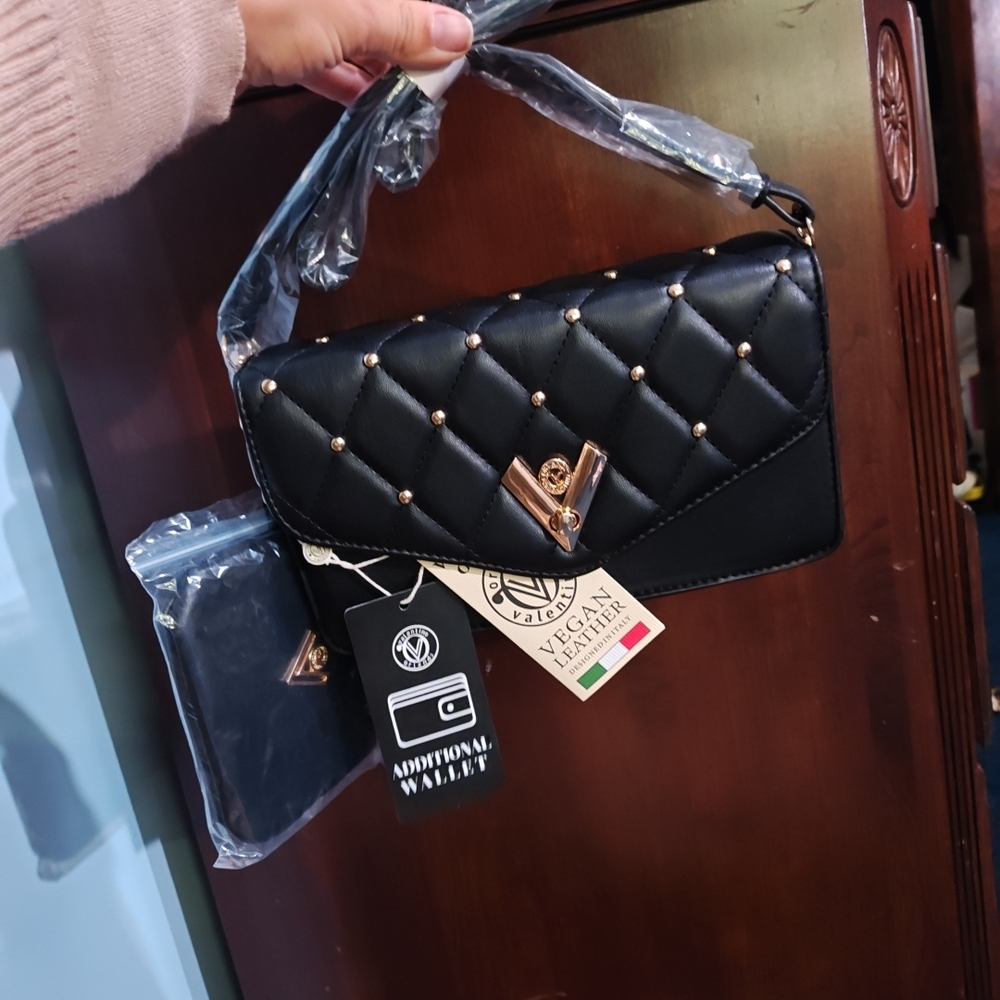 Valentino Orlandi Black Quilted Bag with Gold Accents